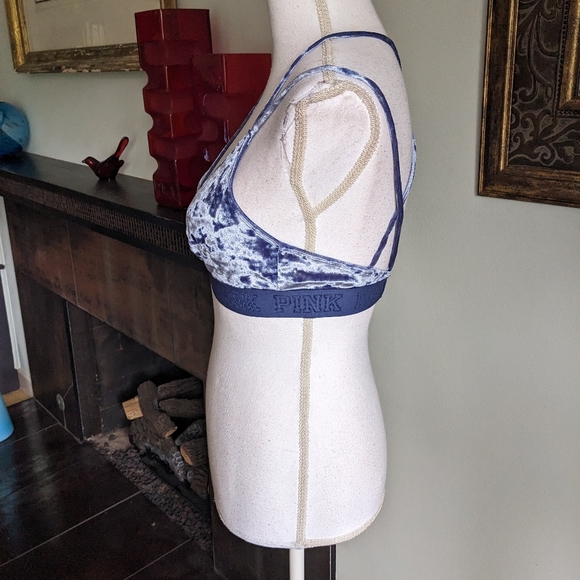 PINK Victoria's Secret Wms Small Velvet Unlined Bra Bralette Blue CrissCross 110 - Picture 4 of 10